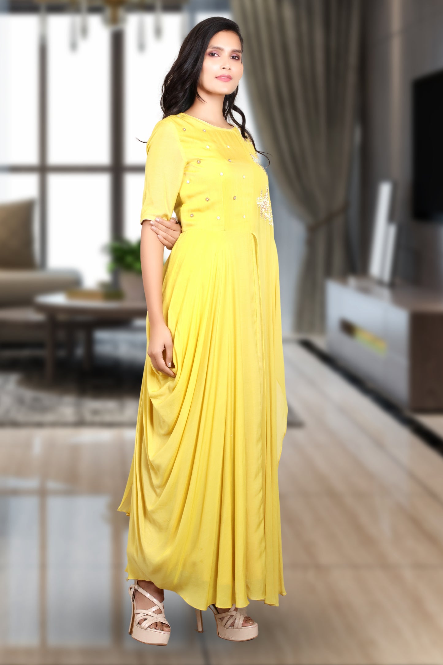 INDOWESTERN COWL DRESS