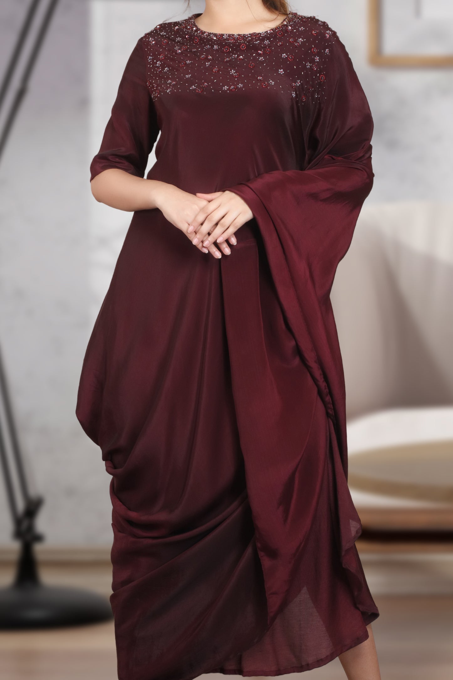 INDOWESTERN COWL DRESS