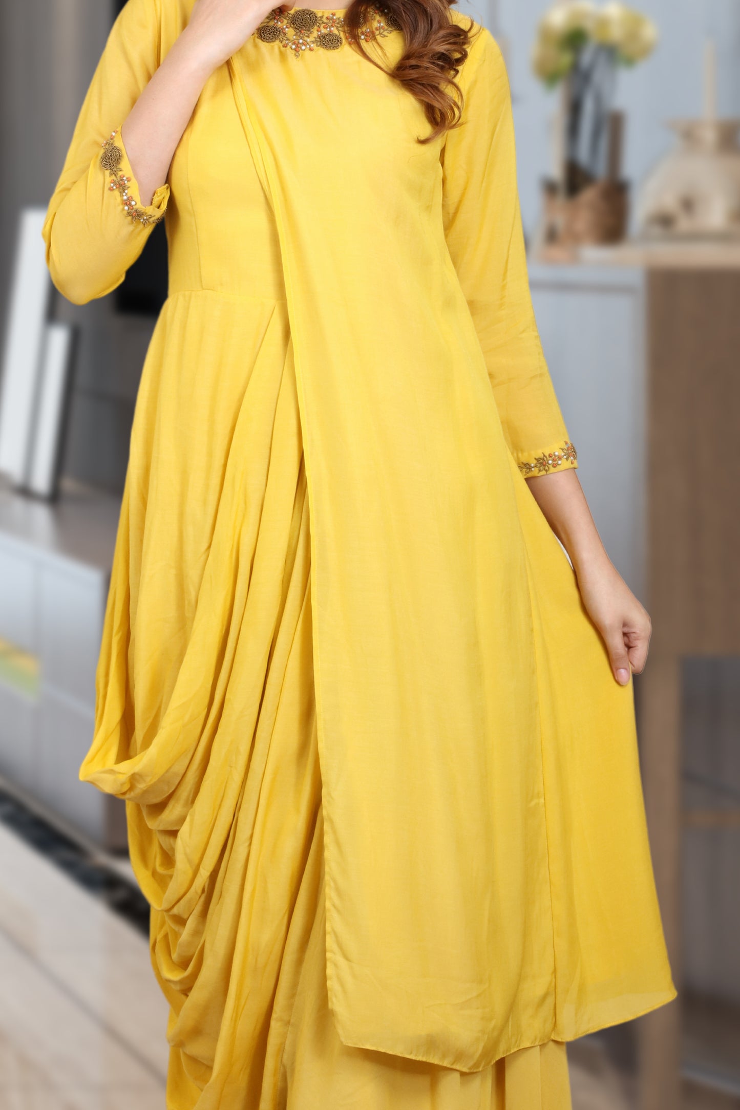 INDOWESTERN COWL DRESS