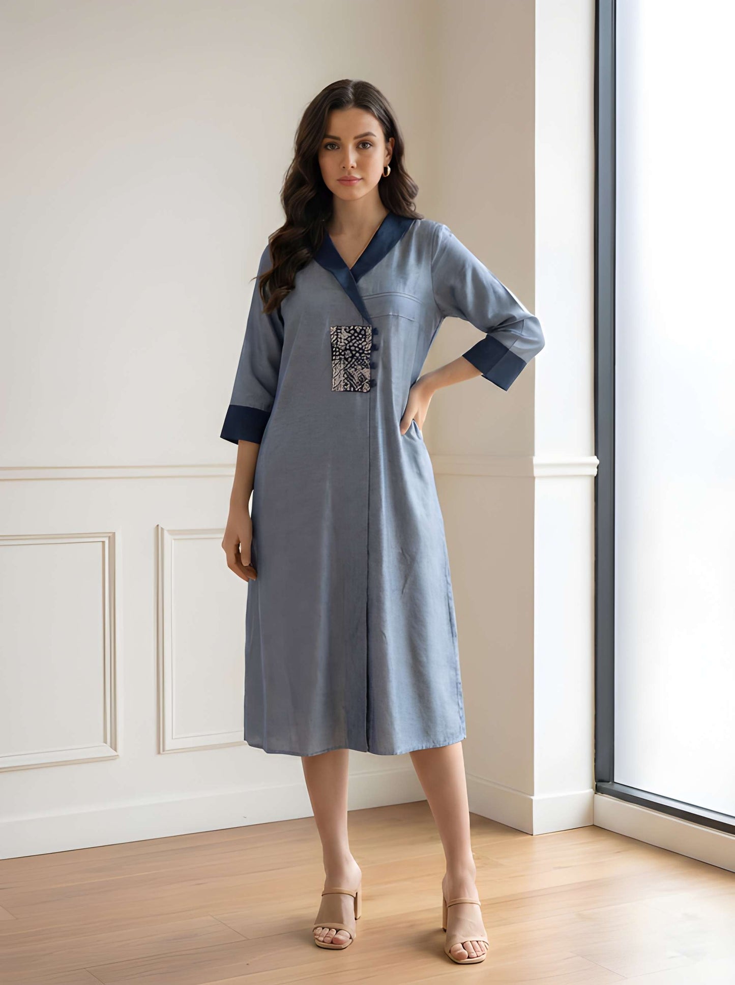 GREY PATCH EMBROIDERY ALINE TUNIC