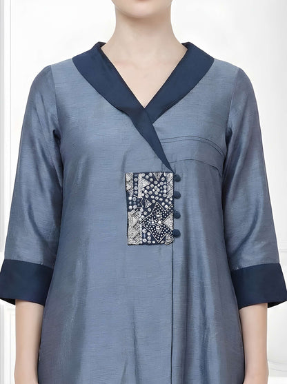 GREY PATCH EMBROIDERY ALINE TUNIC