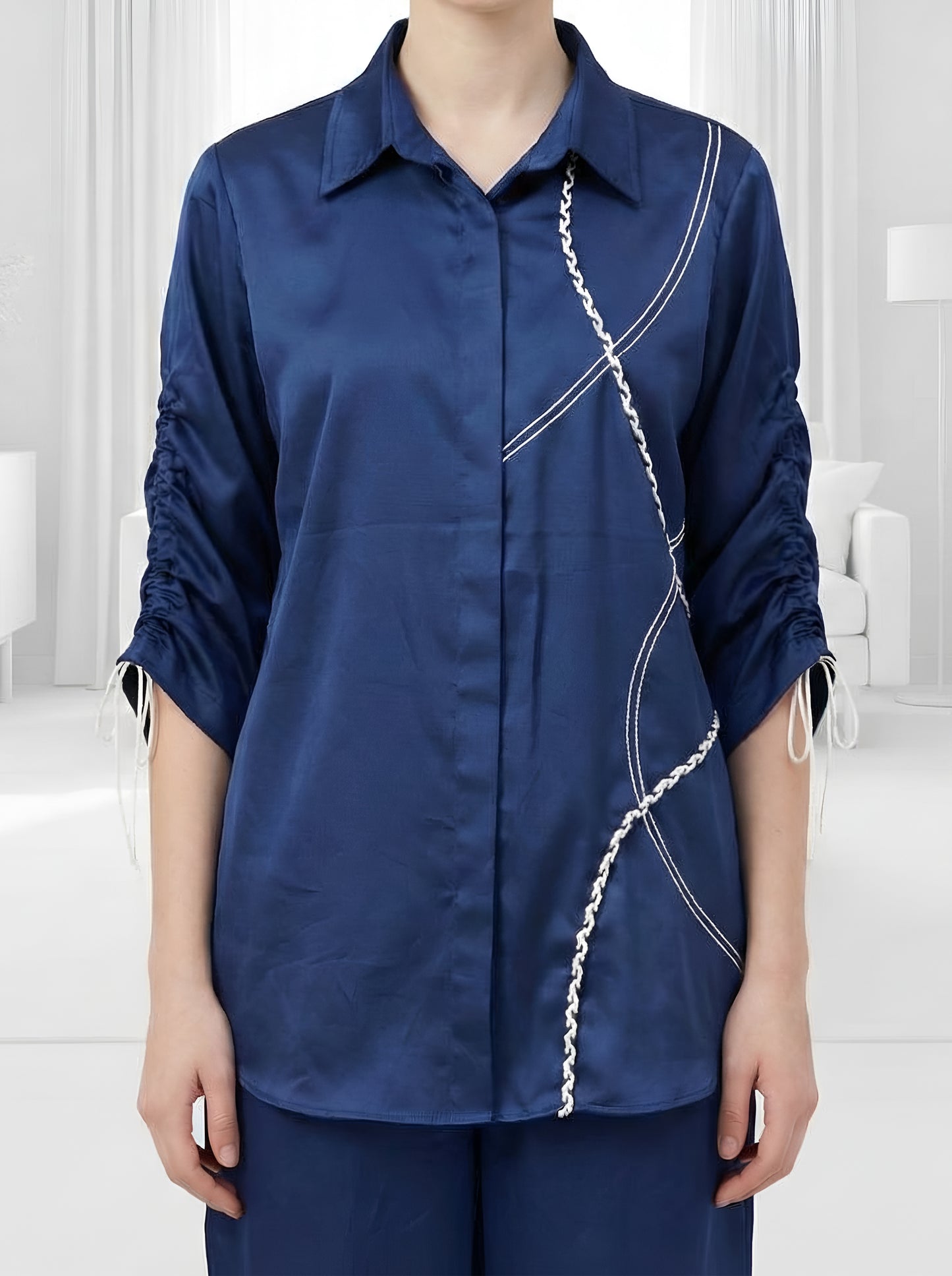 BLUE BRAIDED POPLIN CORDSET