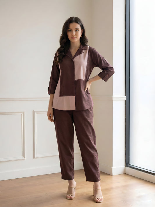 BROWN COLOUR BLOCKING CORDSET