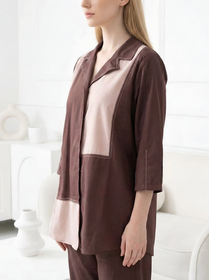 BROWN COLOUR BLOCKING CORDSET