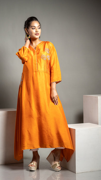 TANGERINE KURTA WITH HAND WORK