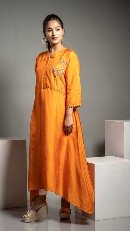 TANGERINE KURTA WITH HAND WORK