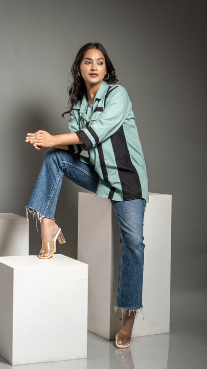 COMFORT FIT LIGHT GREEN SHIRT WITH BIRD MOTIF