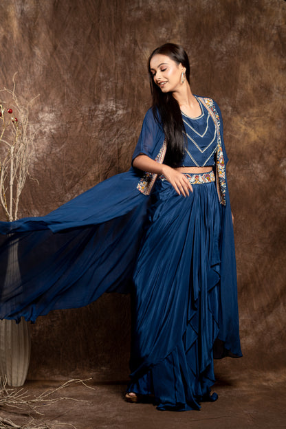 DRAPE SKIRT WITH JACKET AND SHORT BLOUSE