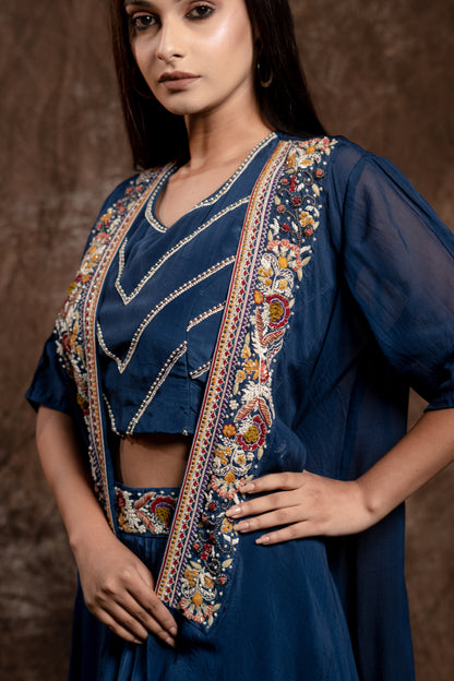 DRAPE SKIRT WITH JACKET AND SHORT BLOUSE