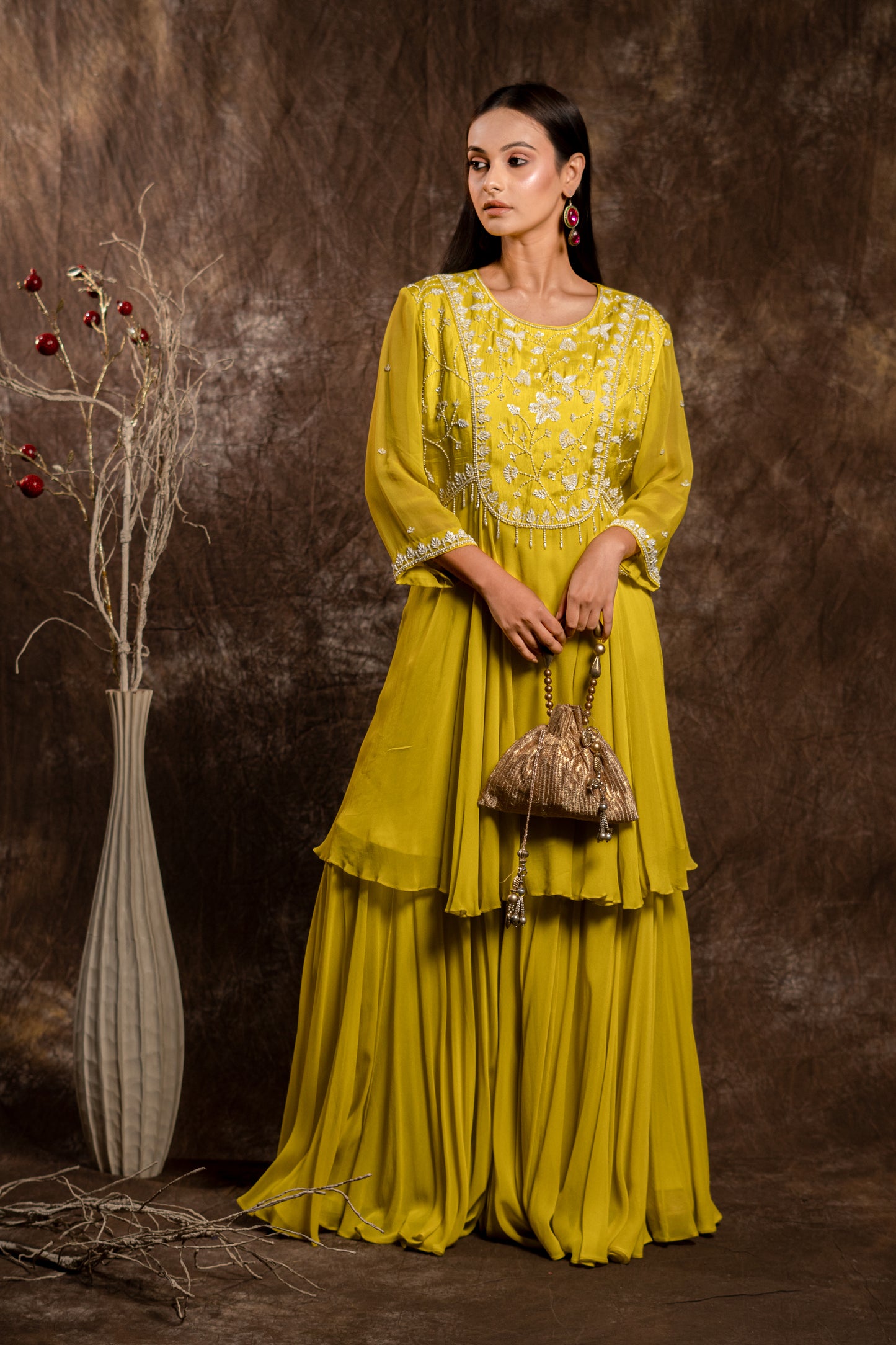 SHARARA SET WITH FLOWY PEPLUM KURTA