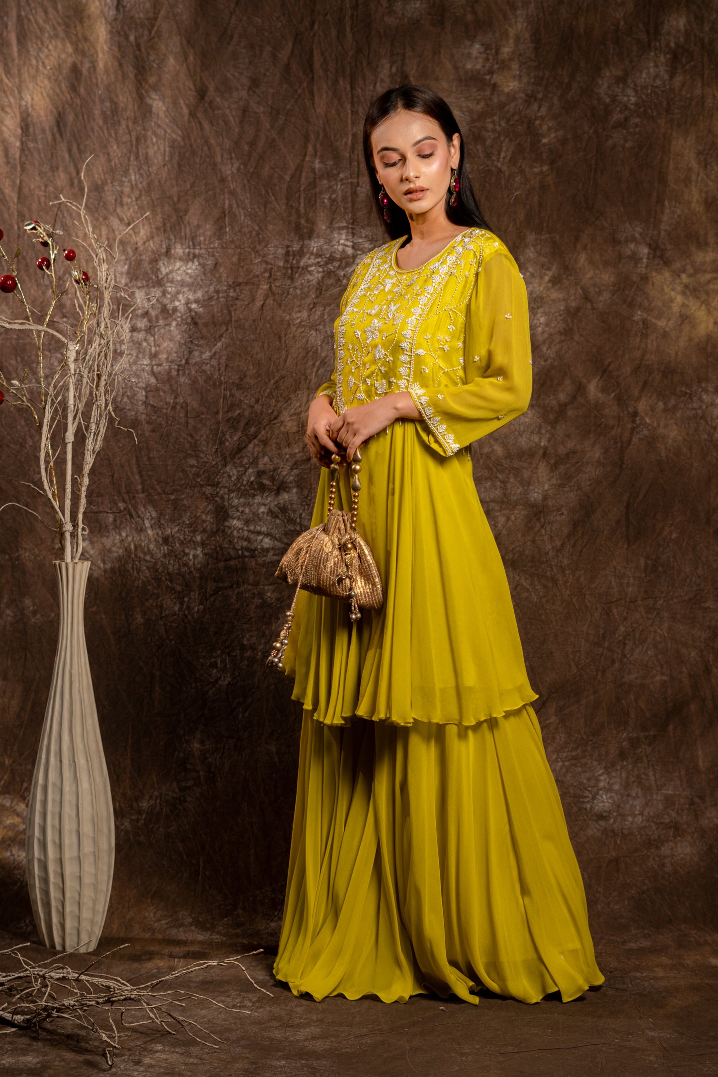 SHARARA SET WITH FLOWY PEPLUM KURTA