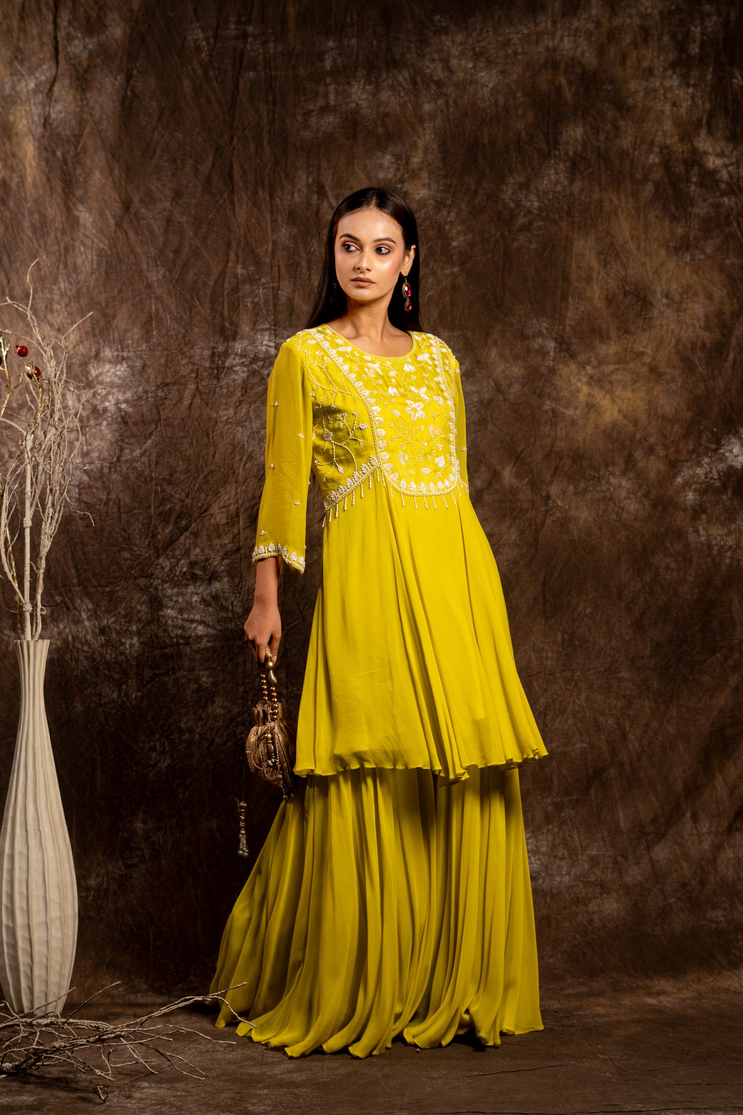 SHARARA SET WITH FLOWY PEPLUM KURTA