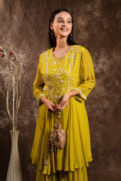 SHARARA SET WITH FLOWY PEPLUM KURTA