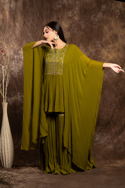 KAFTAN STYLE TUNIC PAIRED WITH SHARARA PANTS