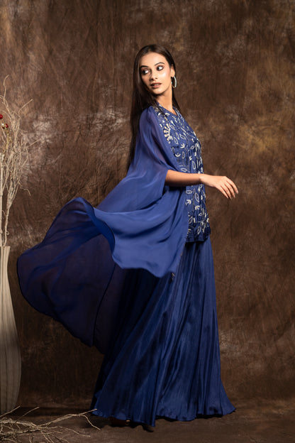 CAPE WITH KURTA WITH FLARED PANTS