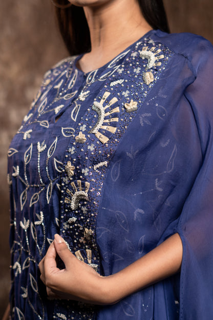 CAPE WITH KURTA WITH FLARED PANTS