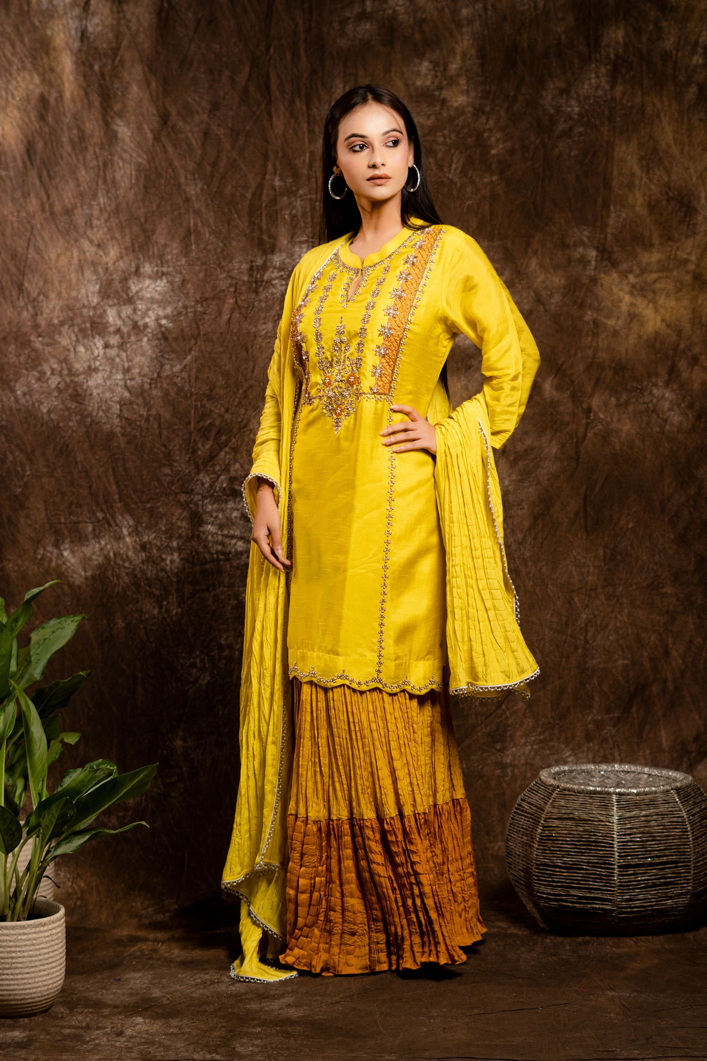 COLOUR BLOCKING CRUSH SHARARA SET