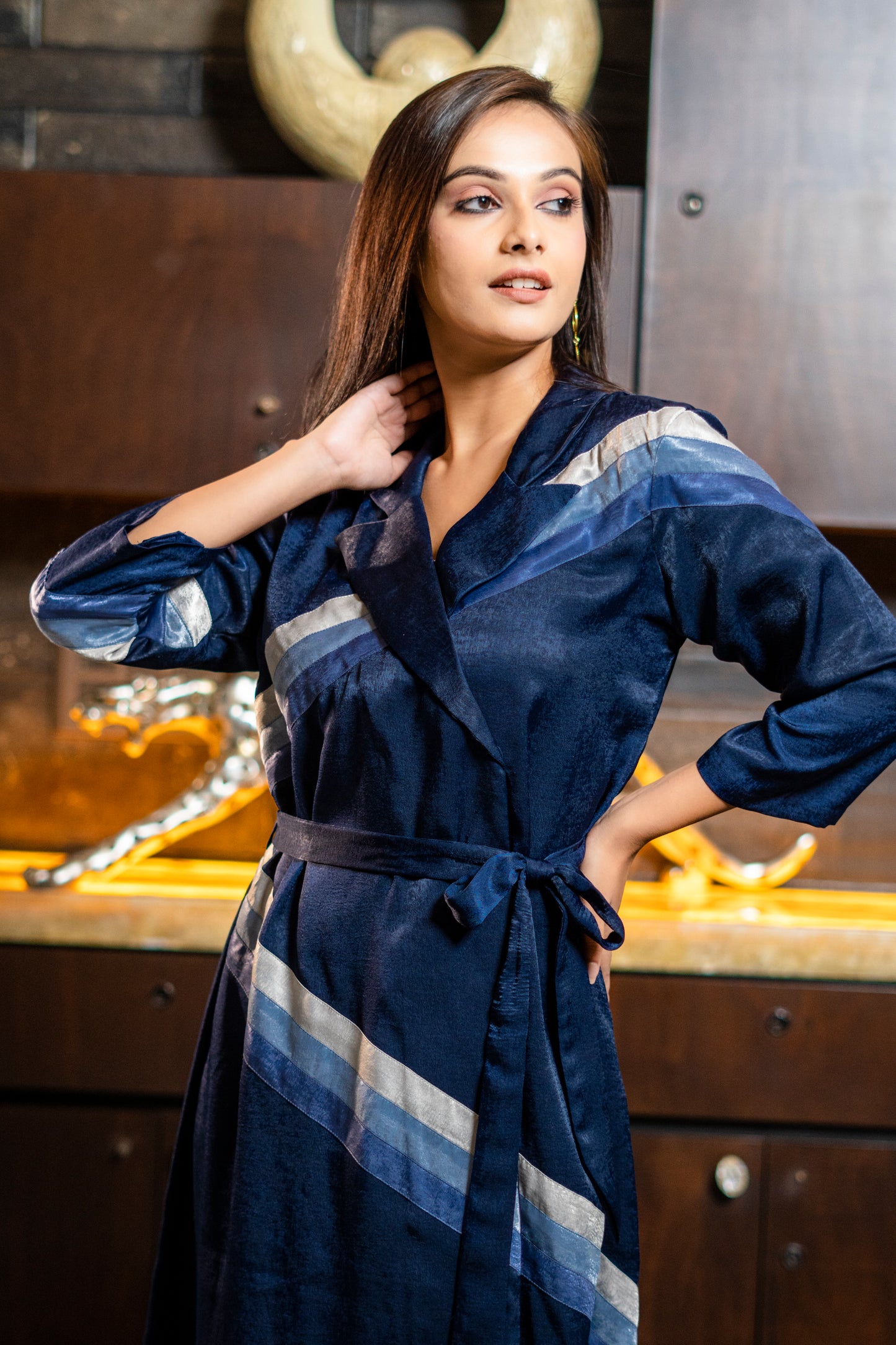 A LINE WESTERN DRESS WITH COLOUR BLOCKING