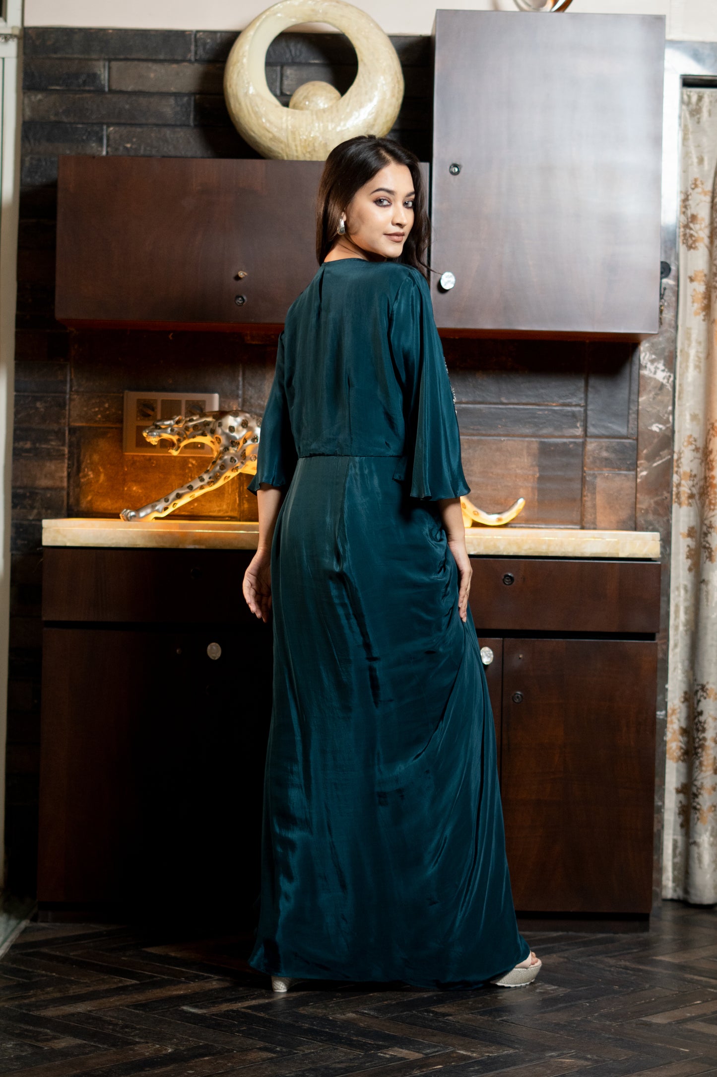 LONG STYLISH INDOWESTERN DRESS WITH FLAP