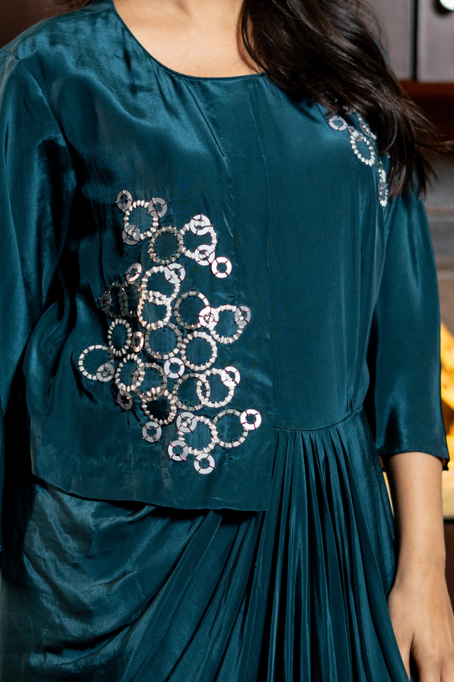 LONG STYLISH INDOWESTERN DRESS WITH FLAP