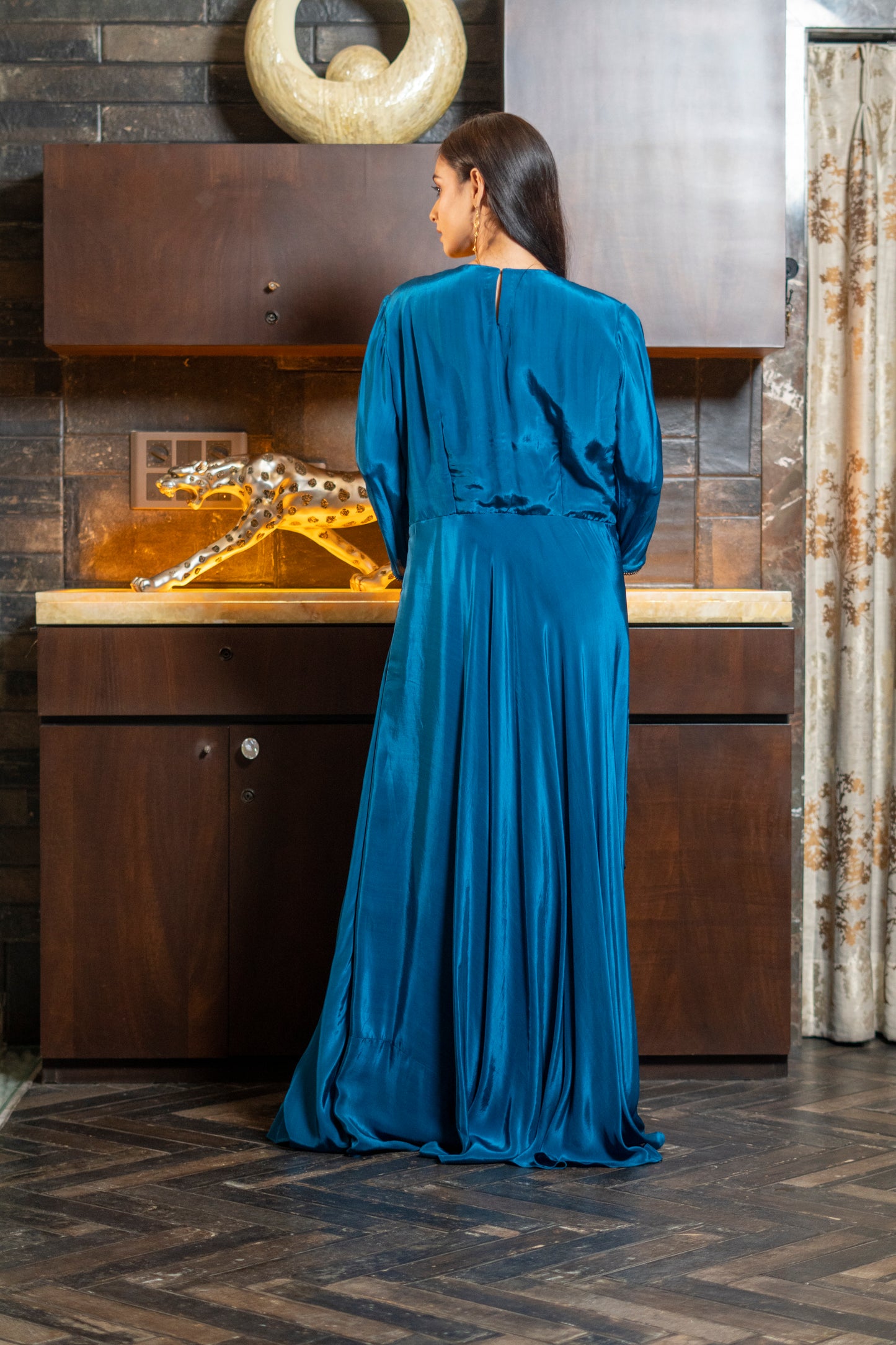 LONG STYLISH DRAPED INDOWESTERN DRESS