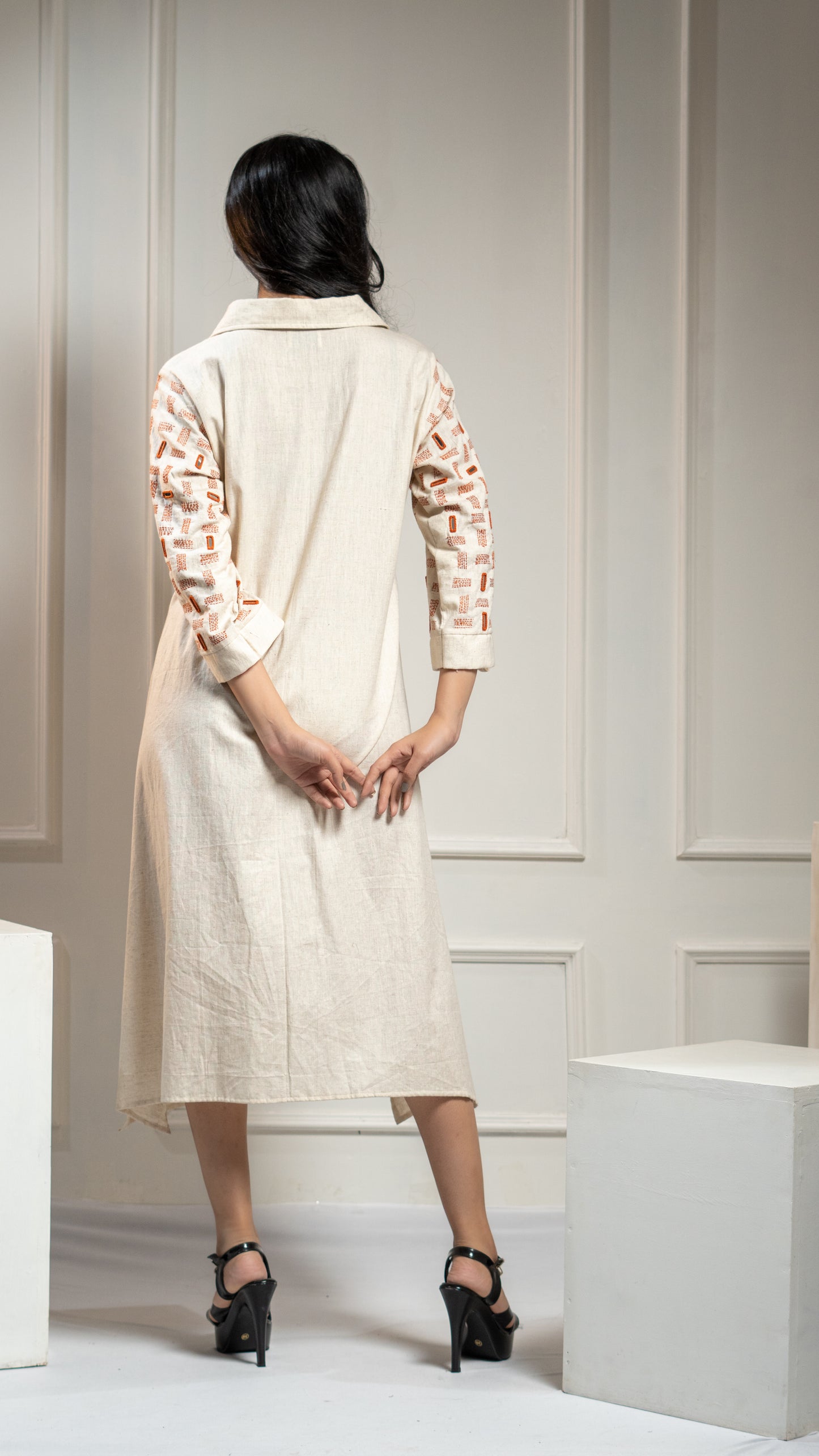 MIRROR & THREAD WORK COTTON DRESS