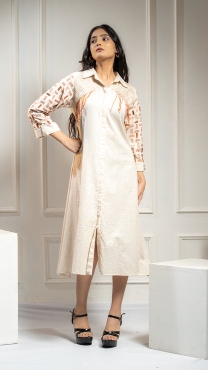 MIRROR & THREAD WORK COTTON DRESS