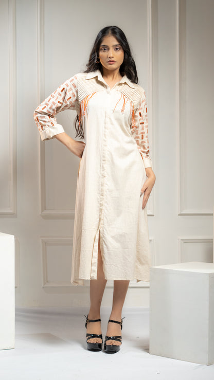 MIRROR & THREAD WORK COTTON DRESS