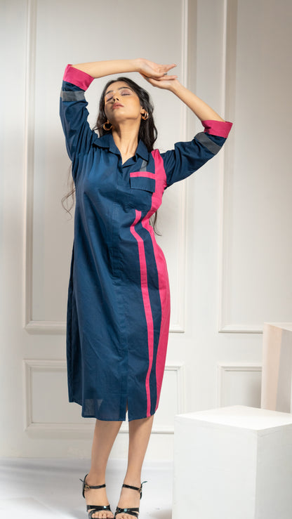 COLOUR BLOCKING DRESS WITH POCKET