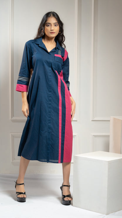 COLOUR BLOCKING DRESS WITH POCKET
