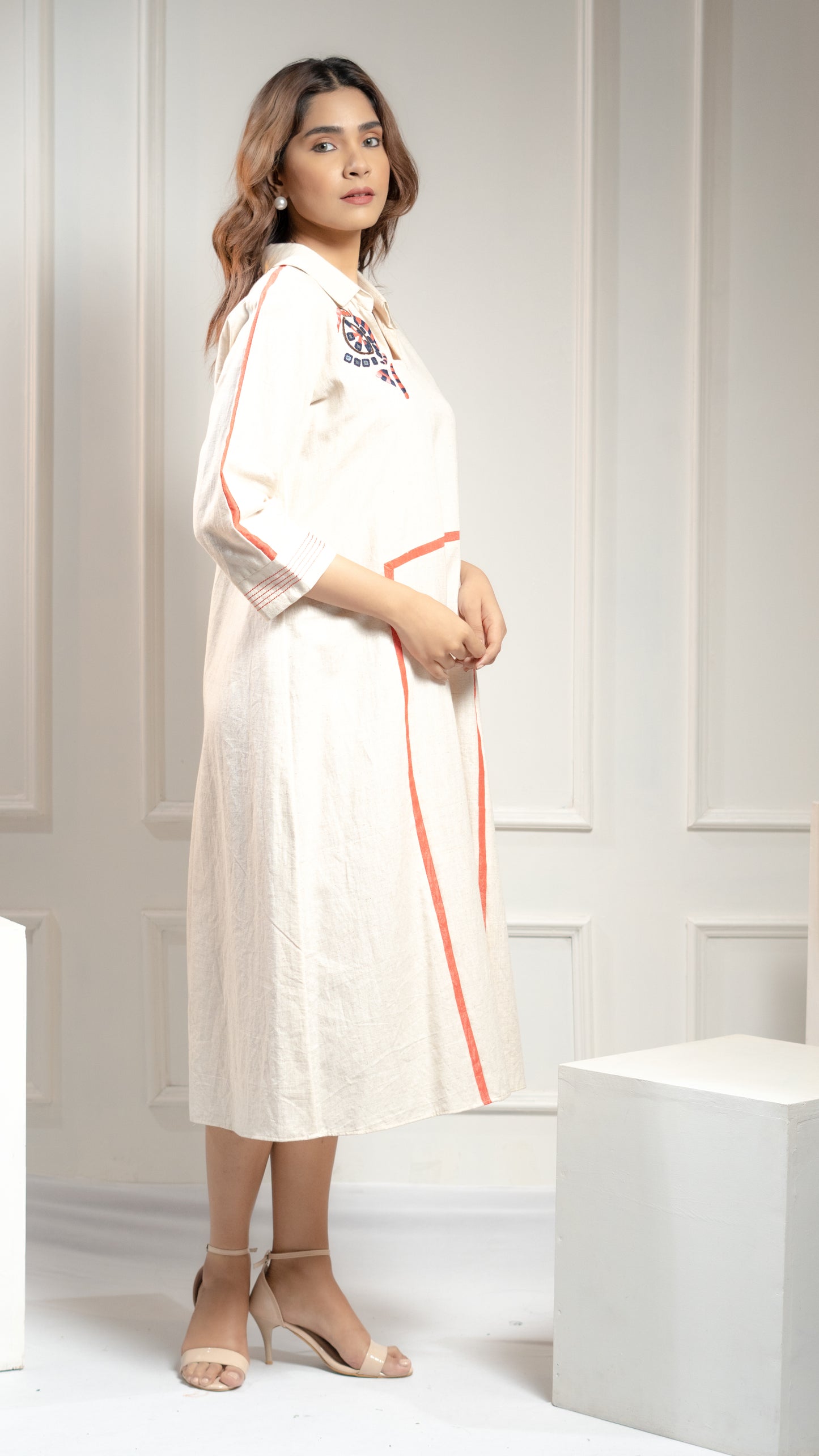 MIRROR & THREAD WORK COTTON DRESS