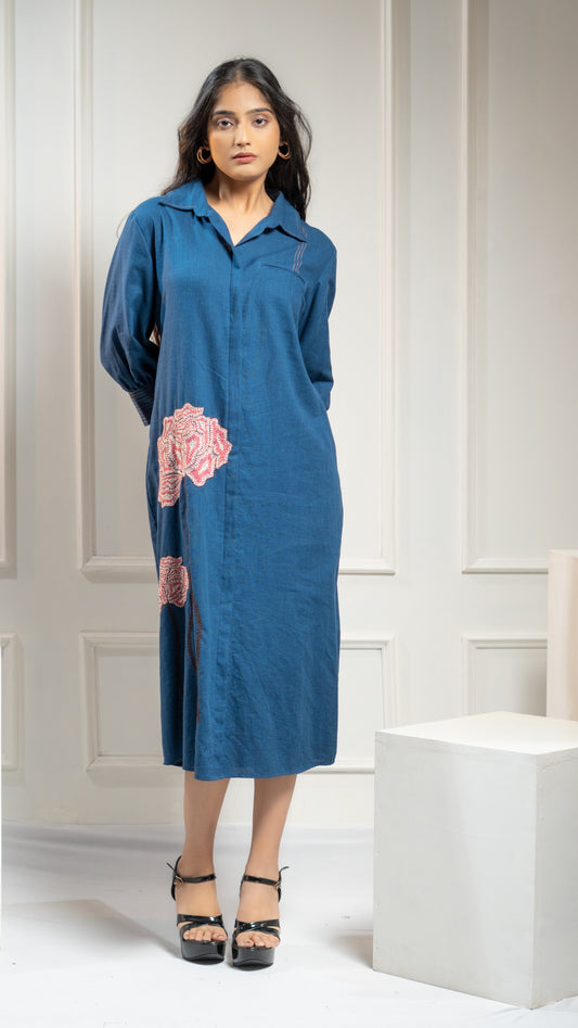 DRESS WITH FLORAL  KATHA EMBROIDERY