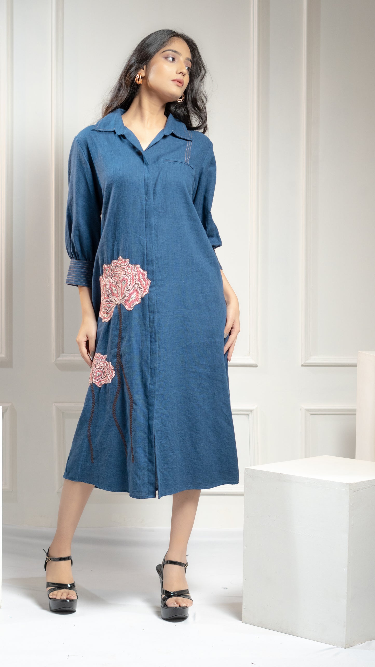 DRESS WITH FLORAL  KATHA EMBROIDERY