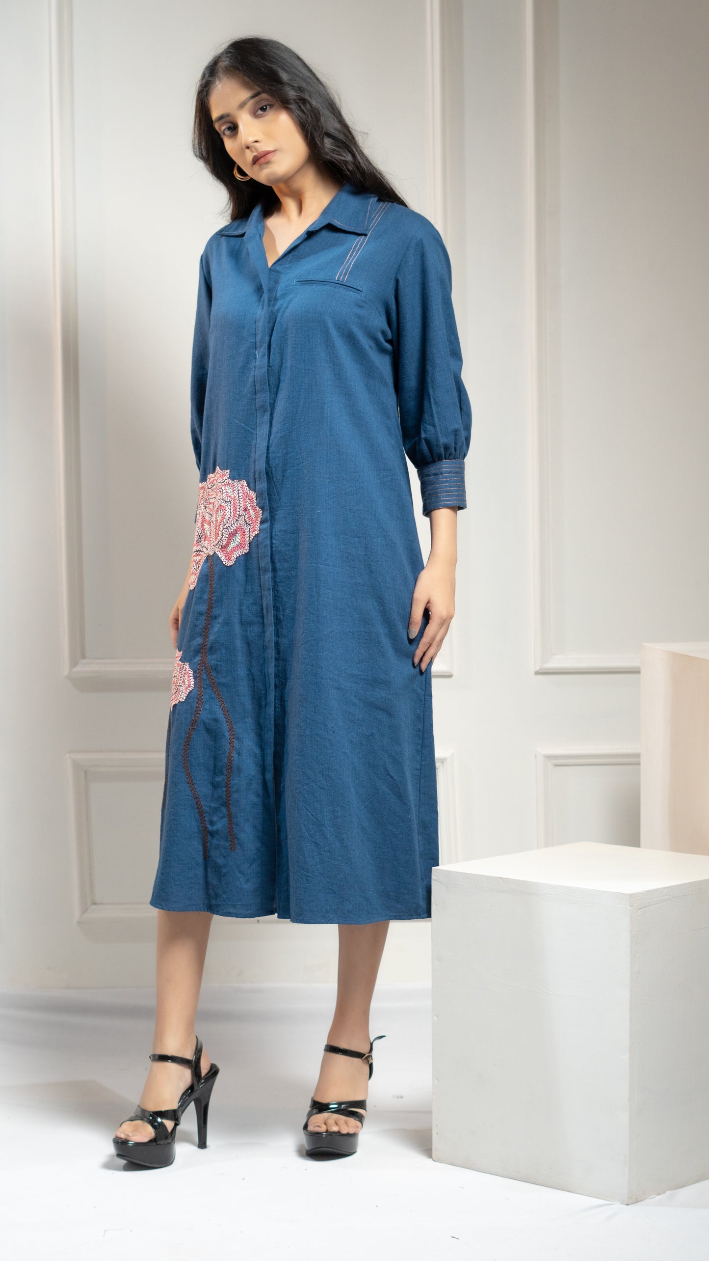DRESS WITH FLORAL  KATHA EMBROIDERY