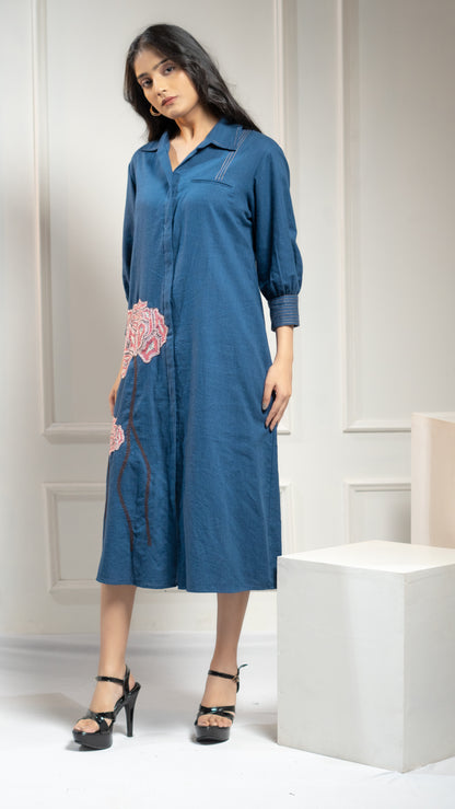 DRESS WITH FLORAL  KATHA EMBROIDERY