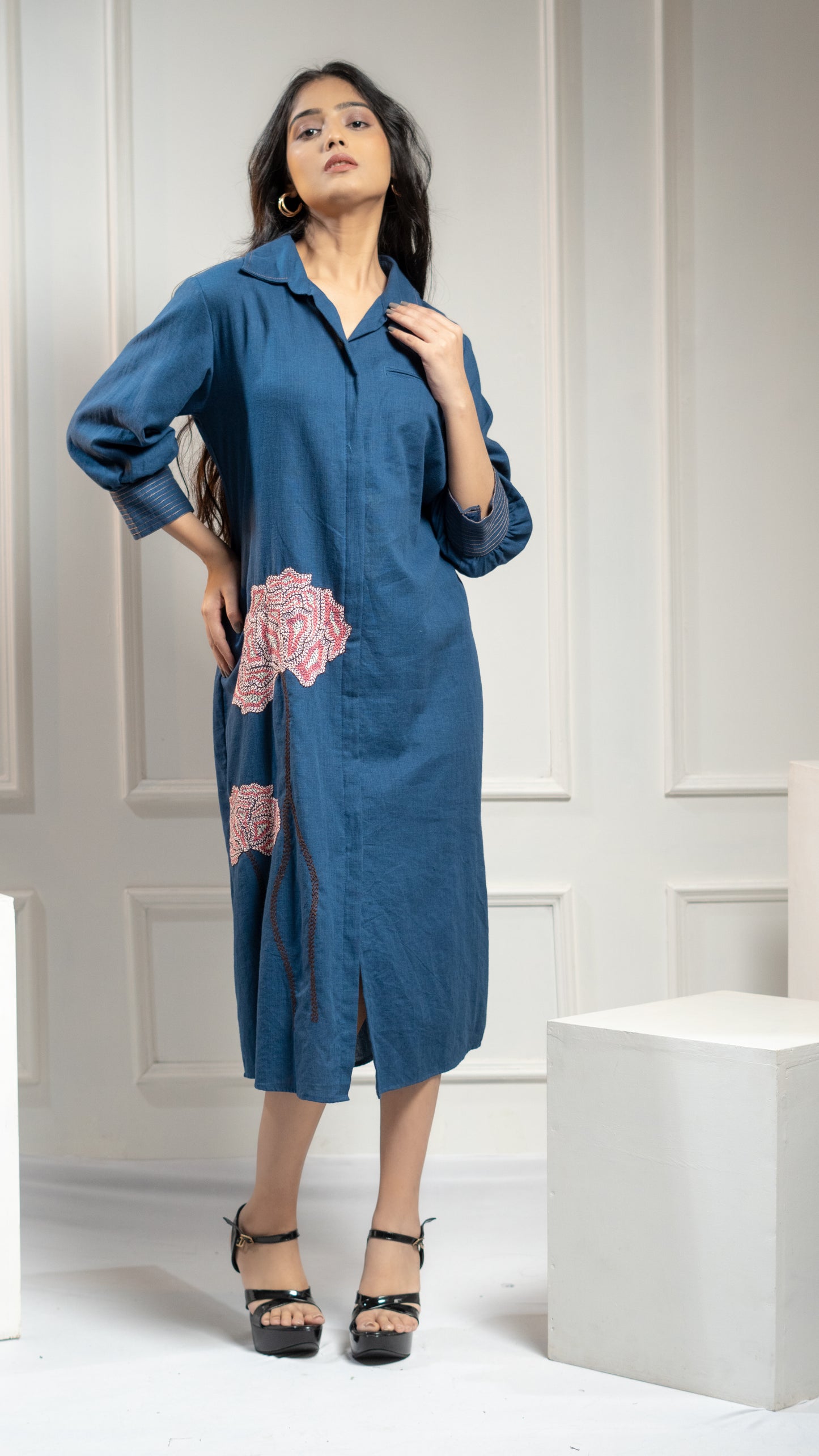 DRESS WITH FLORAL  KATHA EMBROIDERY