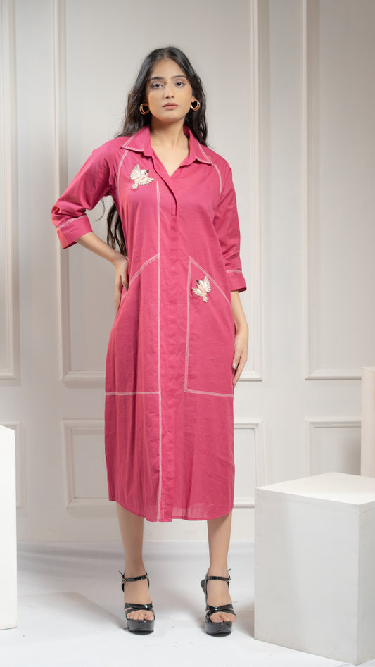 BIRDS MOTIF COTTON DRESS