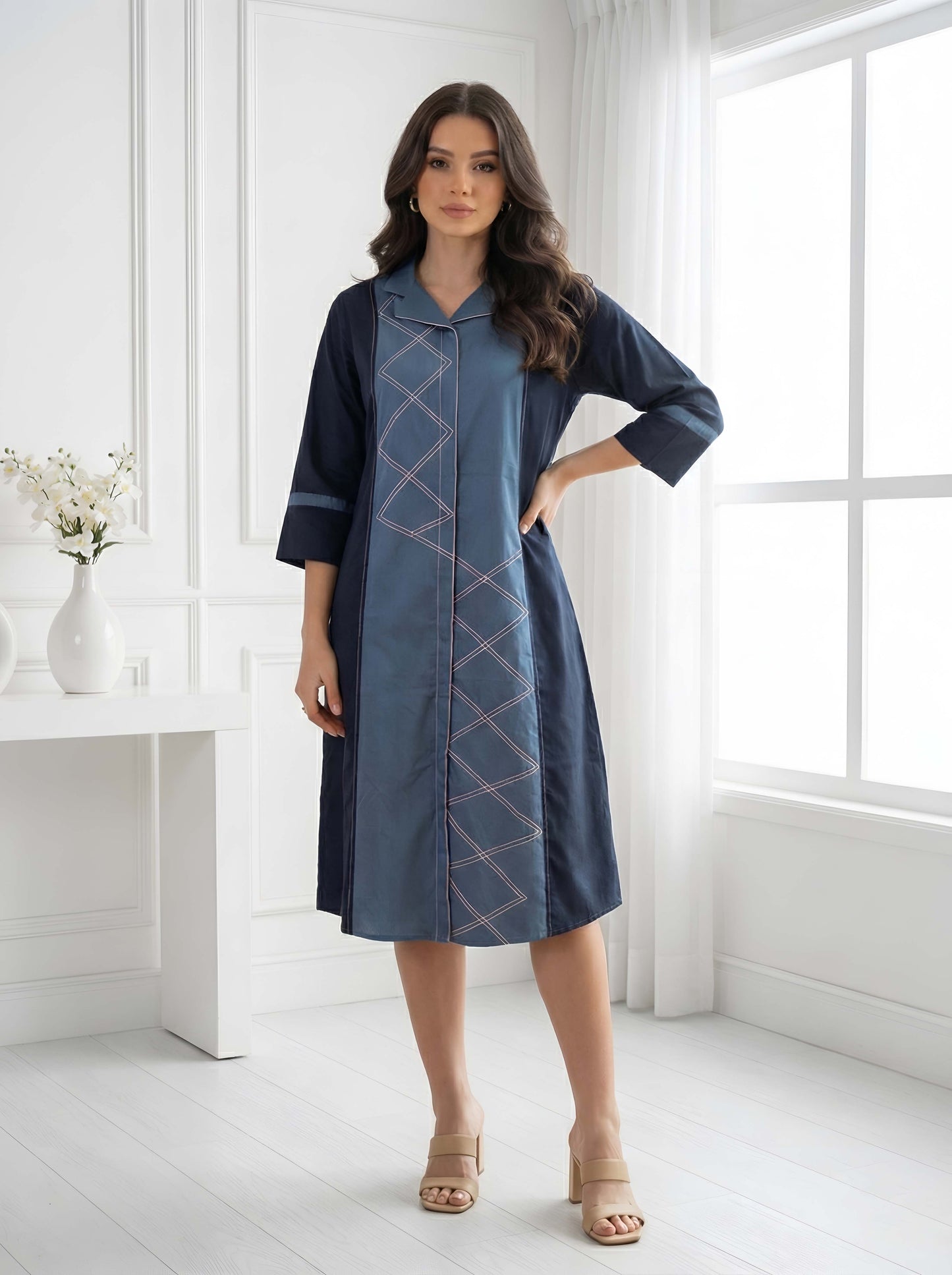 BLUE GRACE POPLIN DRESS
