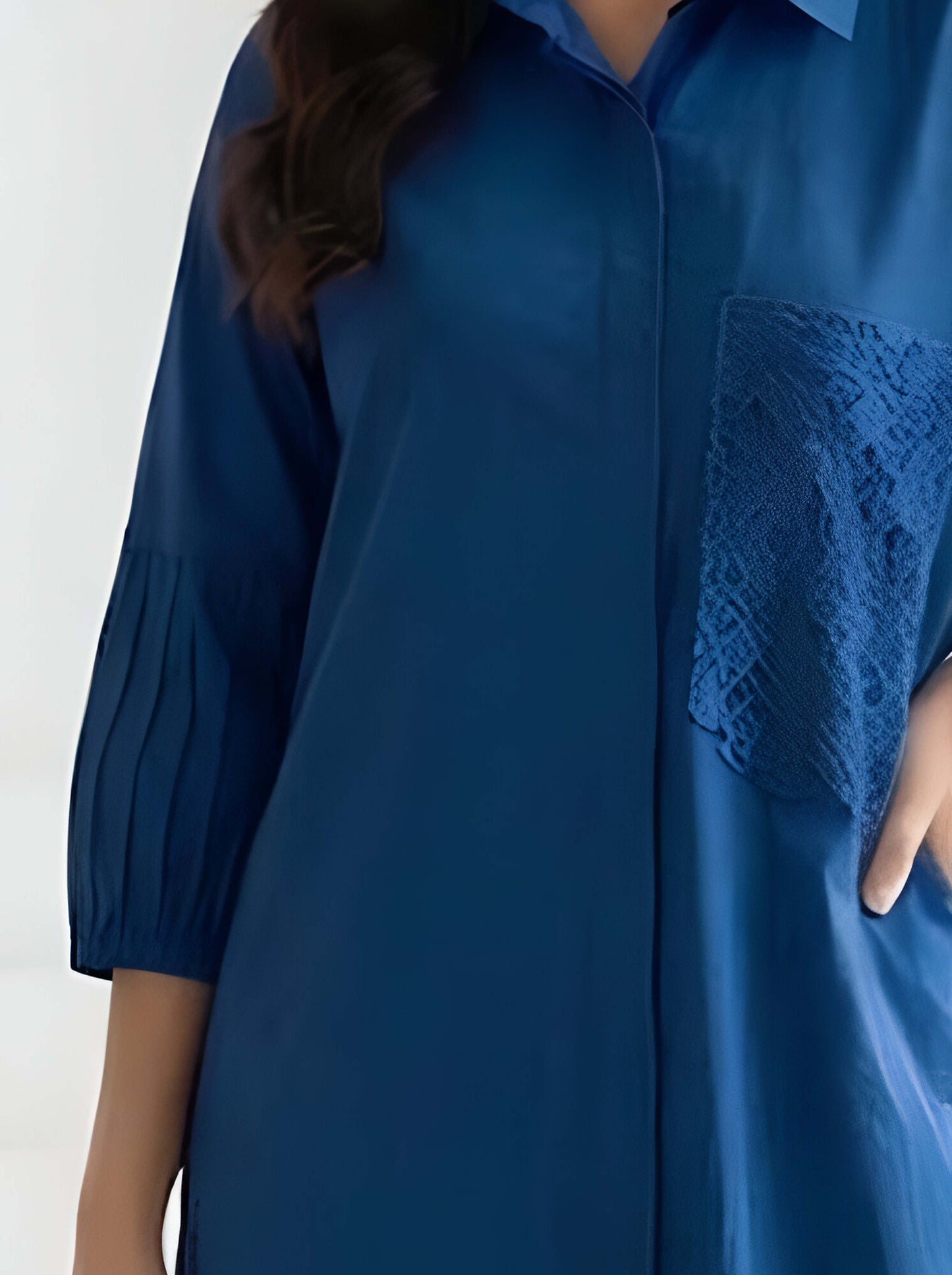 BLUE TEXTURE POPLIN DRESS