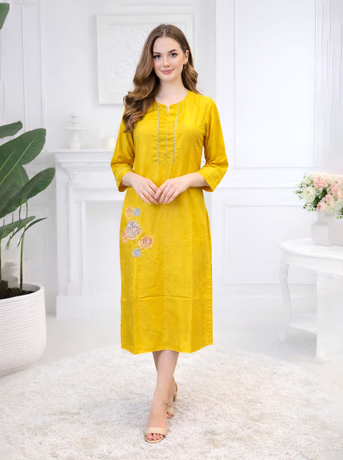 YELLOW A LINE TUNIC WITH SIDE SLIT