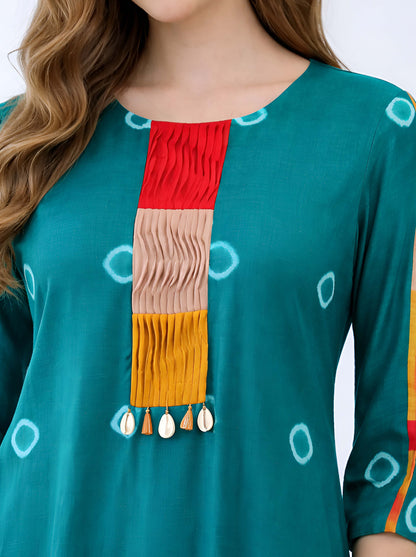 GREEN BHANDEJ TUNIC