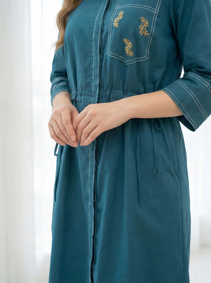 TEEL BLUE STYLISH POPLIN DRESS