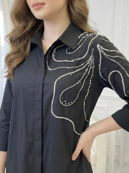 BLACK POPLIN SHIRT DRESS