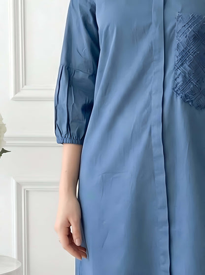GREY TEXTURE POPLIN DRESS