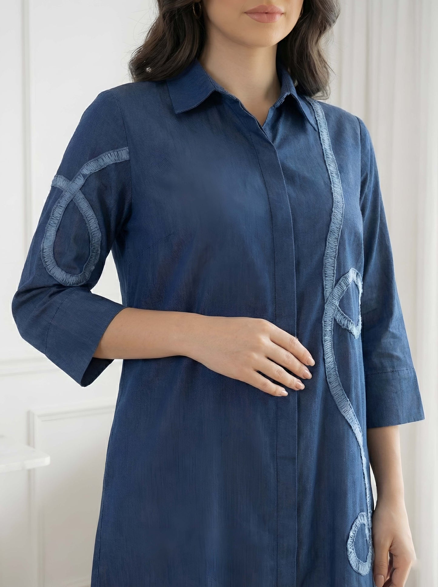 BLUE FRILL POPLIN DRESS