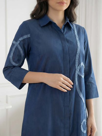 BLUE FRILL POPLIN DRESS
