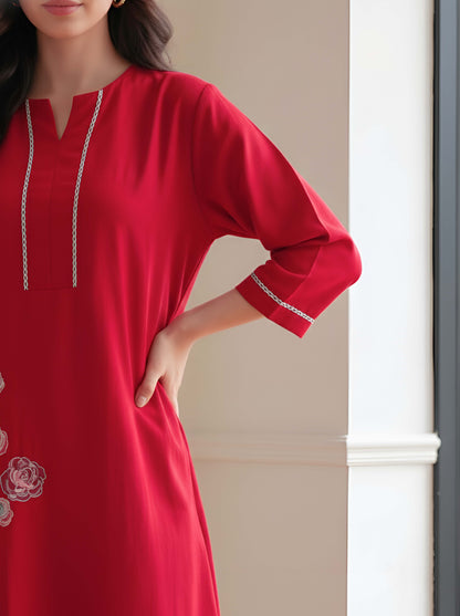 RED A LINE TUNIC WITH SIDE SLIT