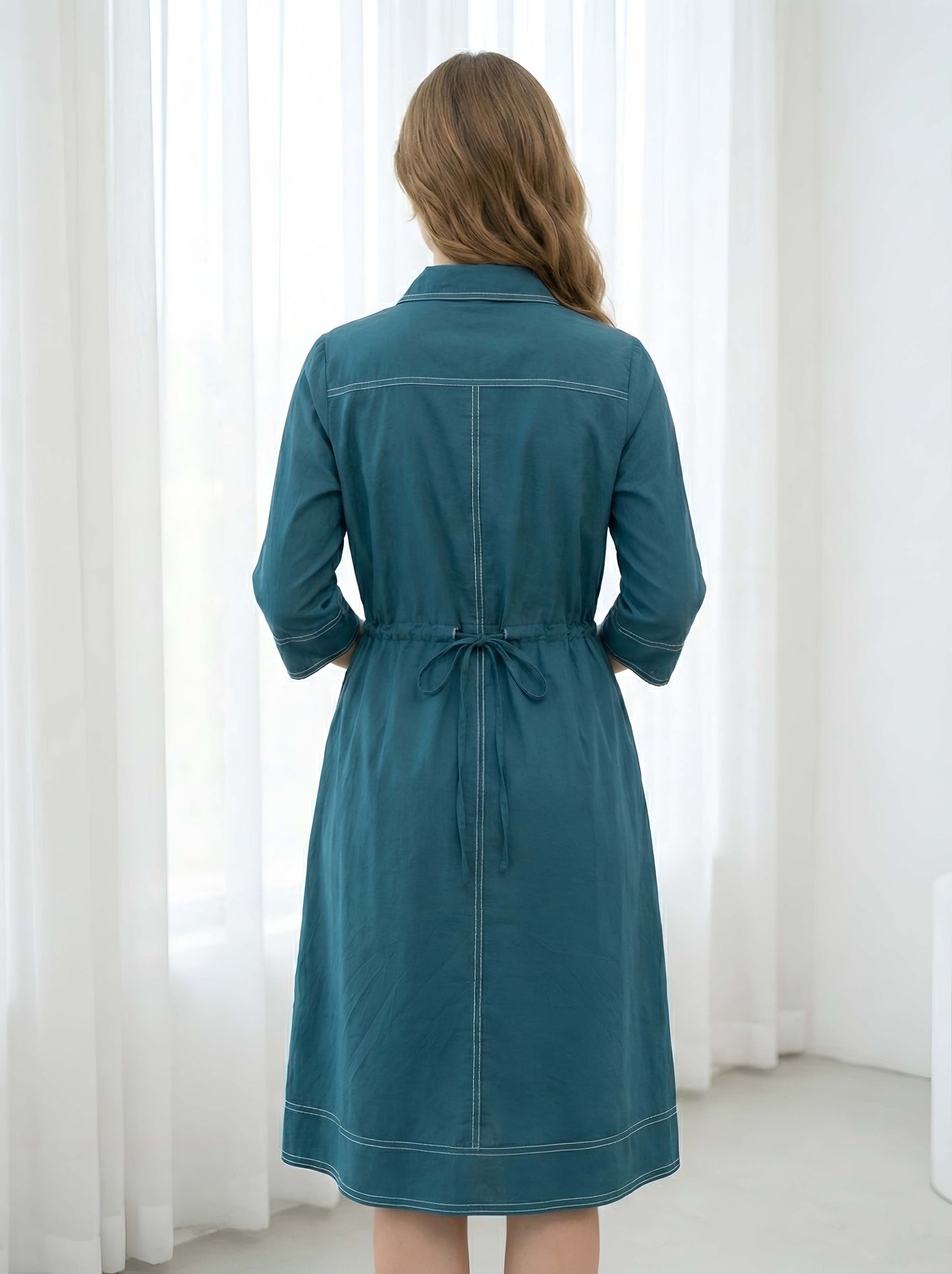 TEEL BLUE STYLISH POPLIN DRESS