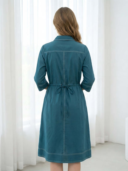 TEEL BLUE STYLISH POPLIN DRESS