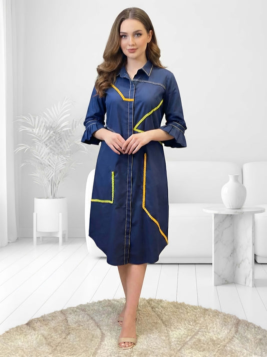 BLUE POPLIN SHIRT DRESS